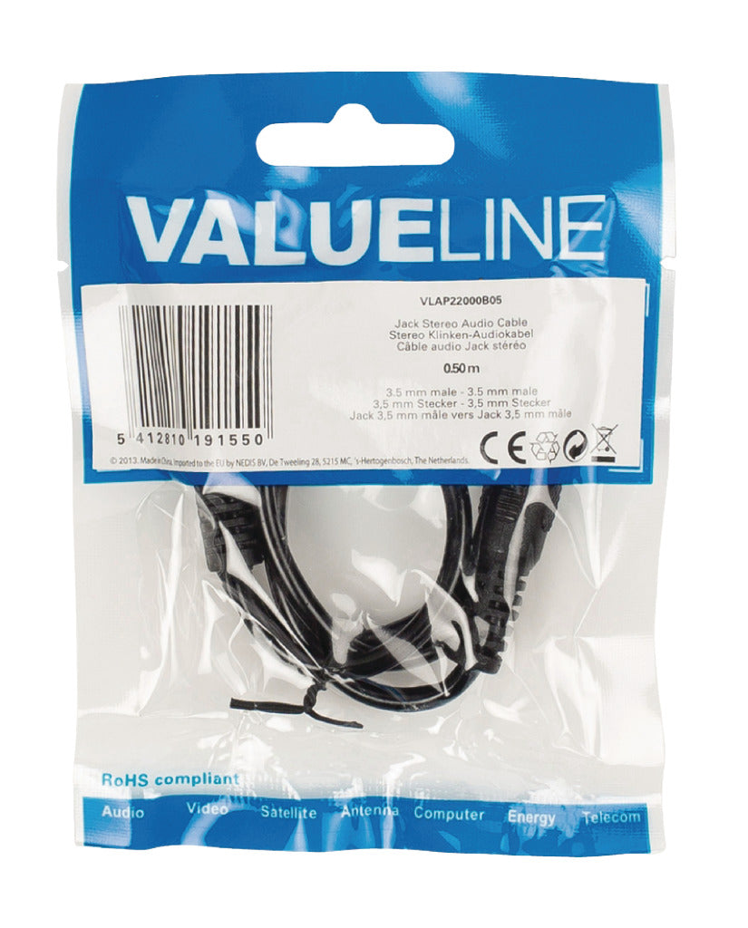 VALULINA VALULINE VLAP22000B05 Cavo audio stereo jack 3,5 mm maschio 3,5 mm maschio 0,50 m nero