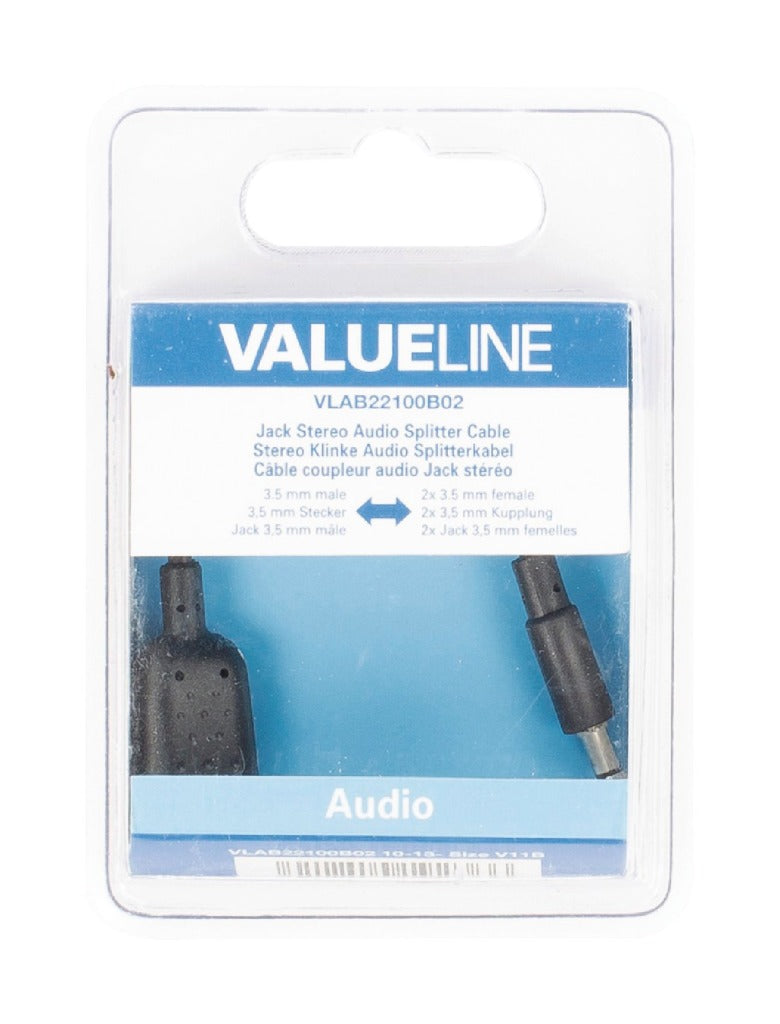 VALUELINE VLAB22100B02 JACK STEREO AUDIO KABLE DYSTRYWACJI 3,5 MM MĘŻCZYZNA - 2x 3,5 mm Kobieta 0,20 m czarna