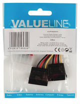 Valueline VLCP73520V015 Internal Stroom Splitter cable Molex Male - 2x SATA 15 -PINS Female 0.15 m multicolour colored