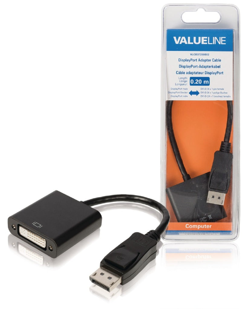 VALUELINE VLCB37250B02 Adaptateur DisplayPort Cable Displayport Male-Dvi-D 24 + 1 broche Femelle 0,20 M noir