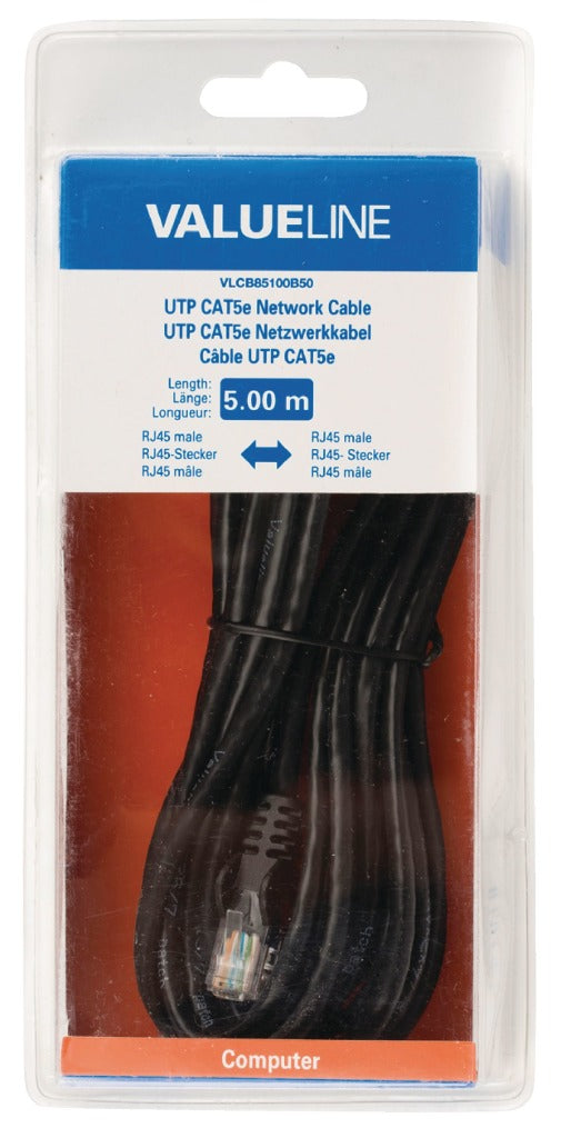 Valueline Valueline VLCB85100B50 UTP CAT5E Cable de red RJ45 RJ45 Masculino 5.00 m Negro