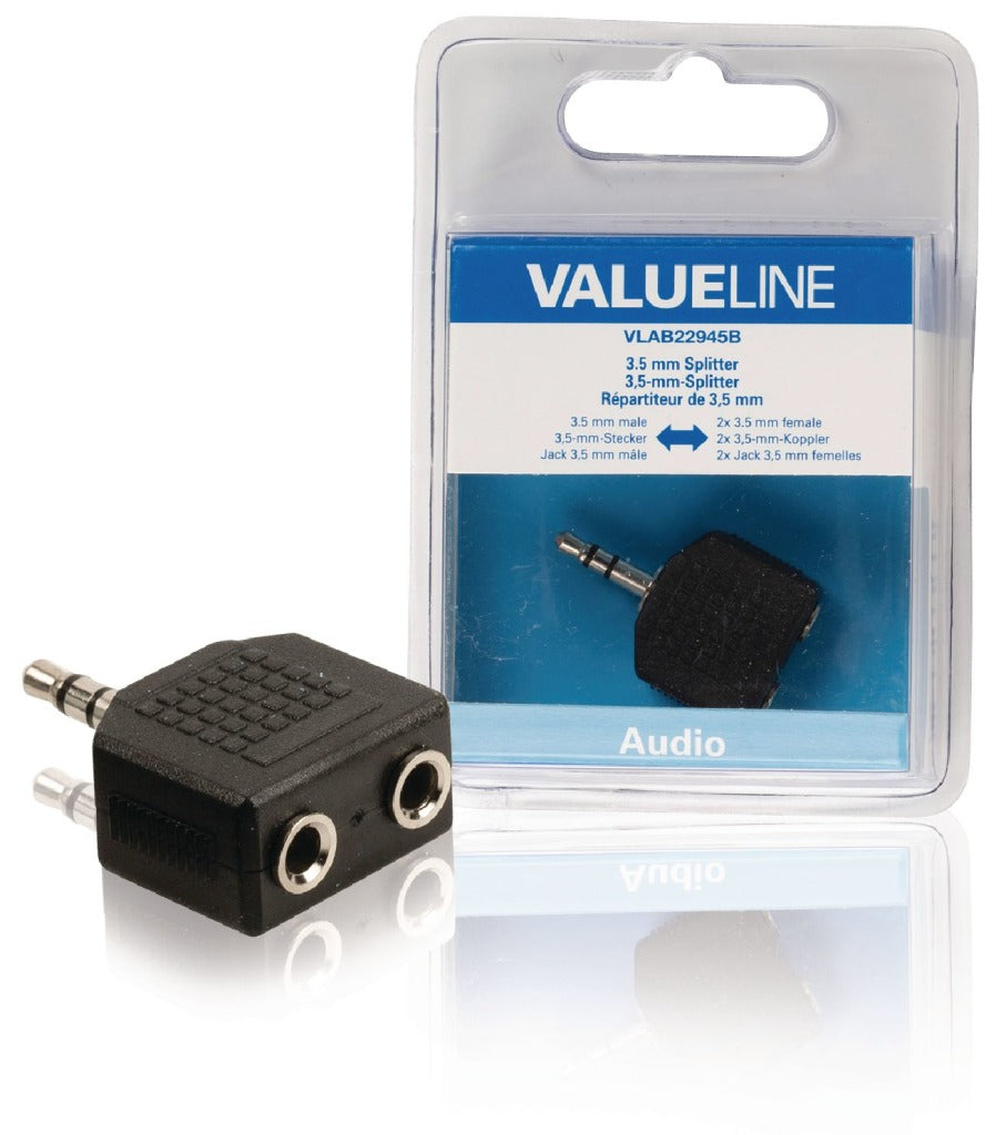 Valueline Valueline VLAB22945B Audio-splitter 3,5 mm Male 2x Female Zwart