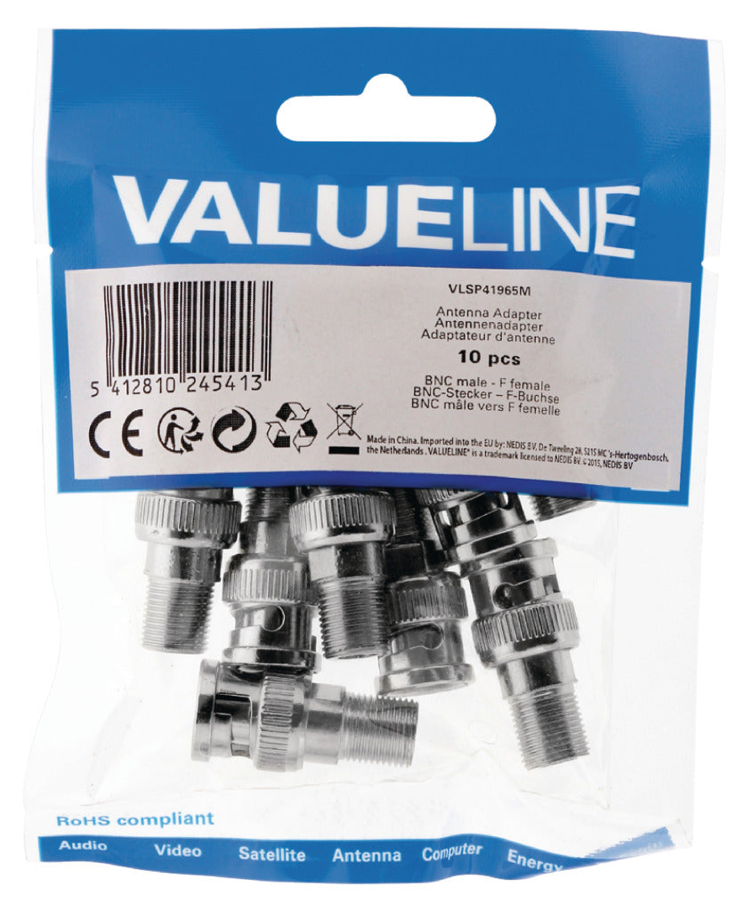 Valueline VLSP41965M Adaptador de antena BNC Masculino - F -Connector Femenino Femenino