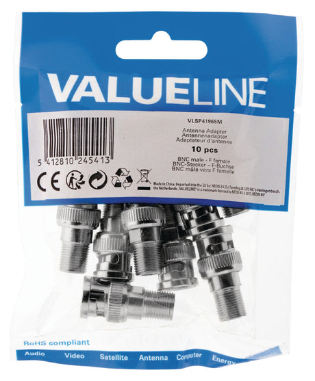 Valueline vlsp41965m antenne adapter bnc male - f-connector female zilver