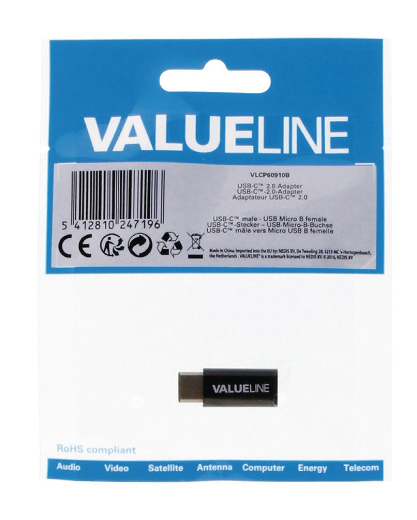 Valueline VLCP60910B USB 2.0 Adapter USB-C Male-USB Micro-B Female Black