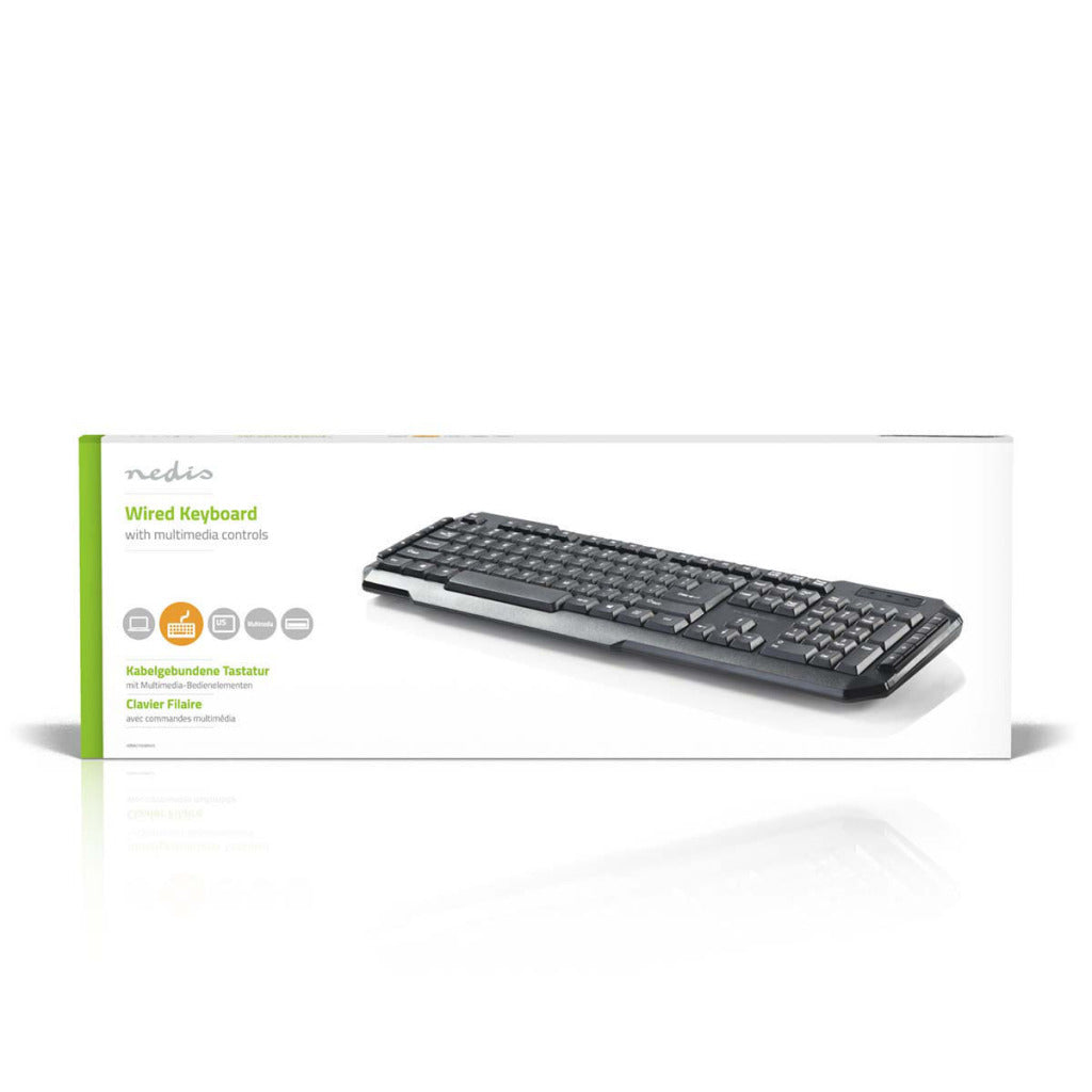 Nedis Kbmu100bkus gewaschen USB Keyboard Multimedia Schlësselen US International