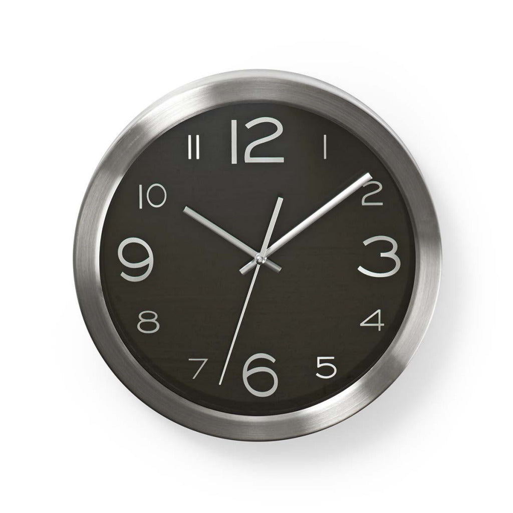 Nedis CLWA010MT30BK Diametro dell'orologio a parete rotondo 30 cm in acciaio inossidabile nero