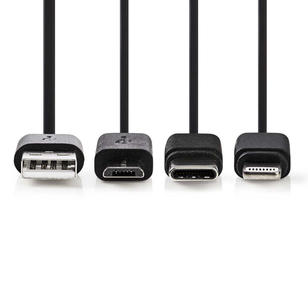 NEDIS CCGP60620BK10 3-in-1 Synchronizacja i ładowanie kabla USB-A Męsko-Micro B samiec typu-C Mężczyzna Apple Lightning 8-pins Mężczyzna 1,0 m Black