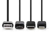 NEDIS CCGP60620BK10 3-i-1 Synkronisering och laddningskabel USB-A MAN-MICRO B M Male Type-C Male Apple Lightning 8-PINS MANA 1.0 M Svart