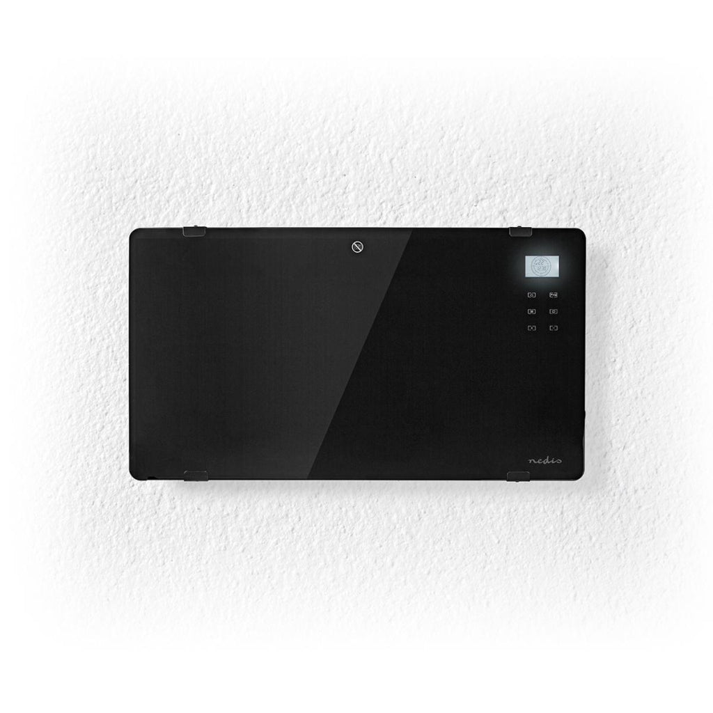 NEDIS HTPL20FBK Panel de vidrio Convector de estufa Termostato LCD Pantalla 2 Panel de calefacción Montaje de pared de pie 2000 W Negro