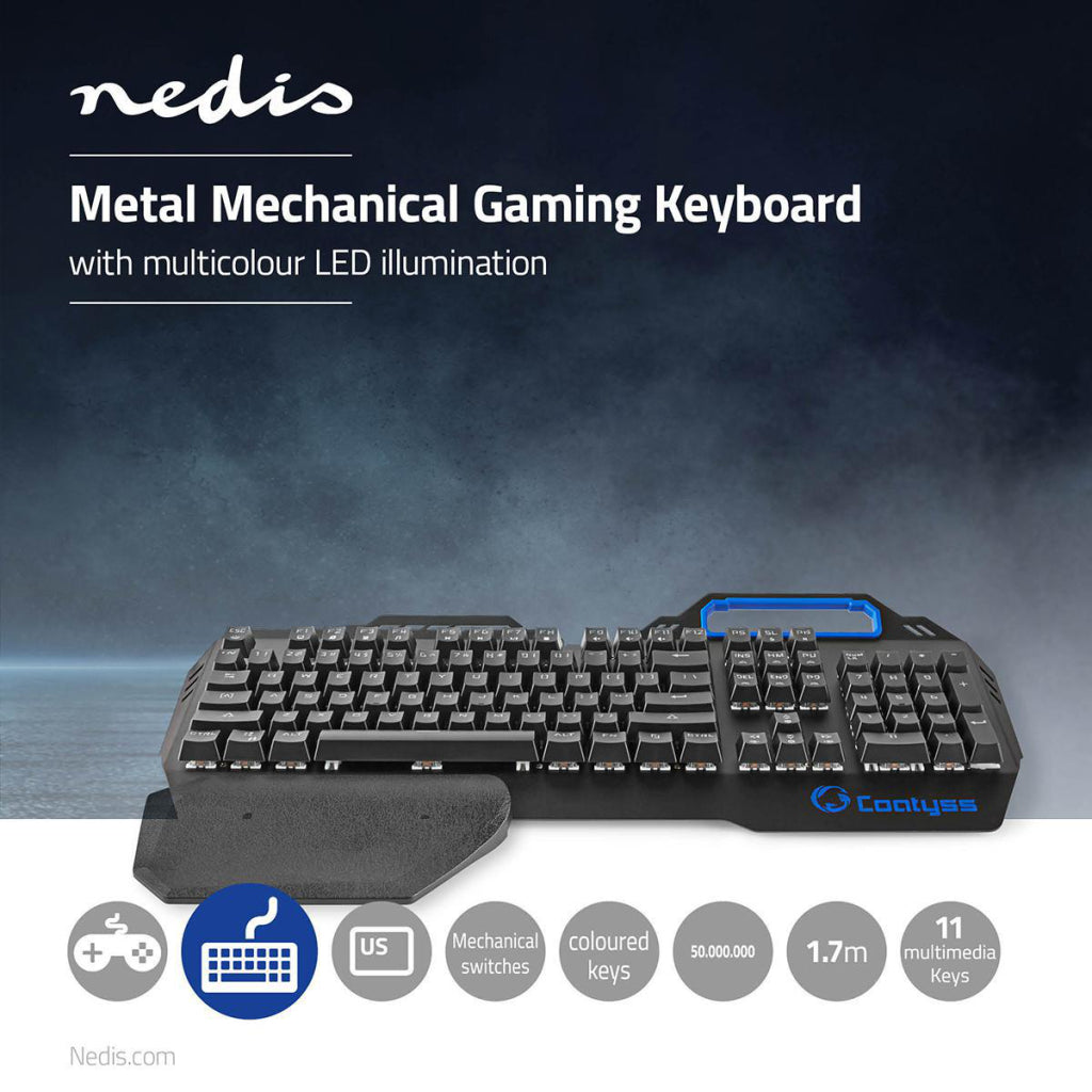 NEDIS GKBD400BKUS Mechanická herní klávesnice RGB osvětlení USA International Metal Design