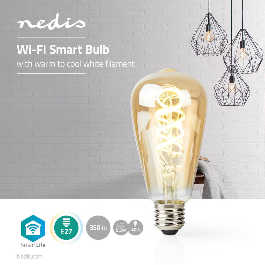 Nedis Wifilt10gdst64 Wi-Fi Warm to cool white LED filament lamp turned E27 ST64 5.5 W 350 Lm