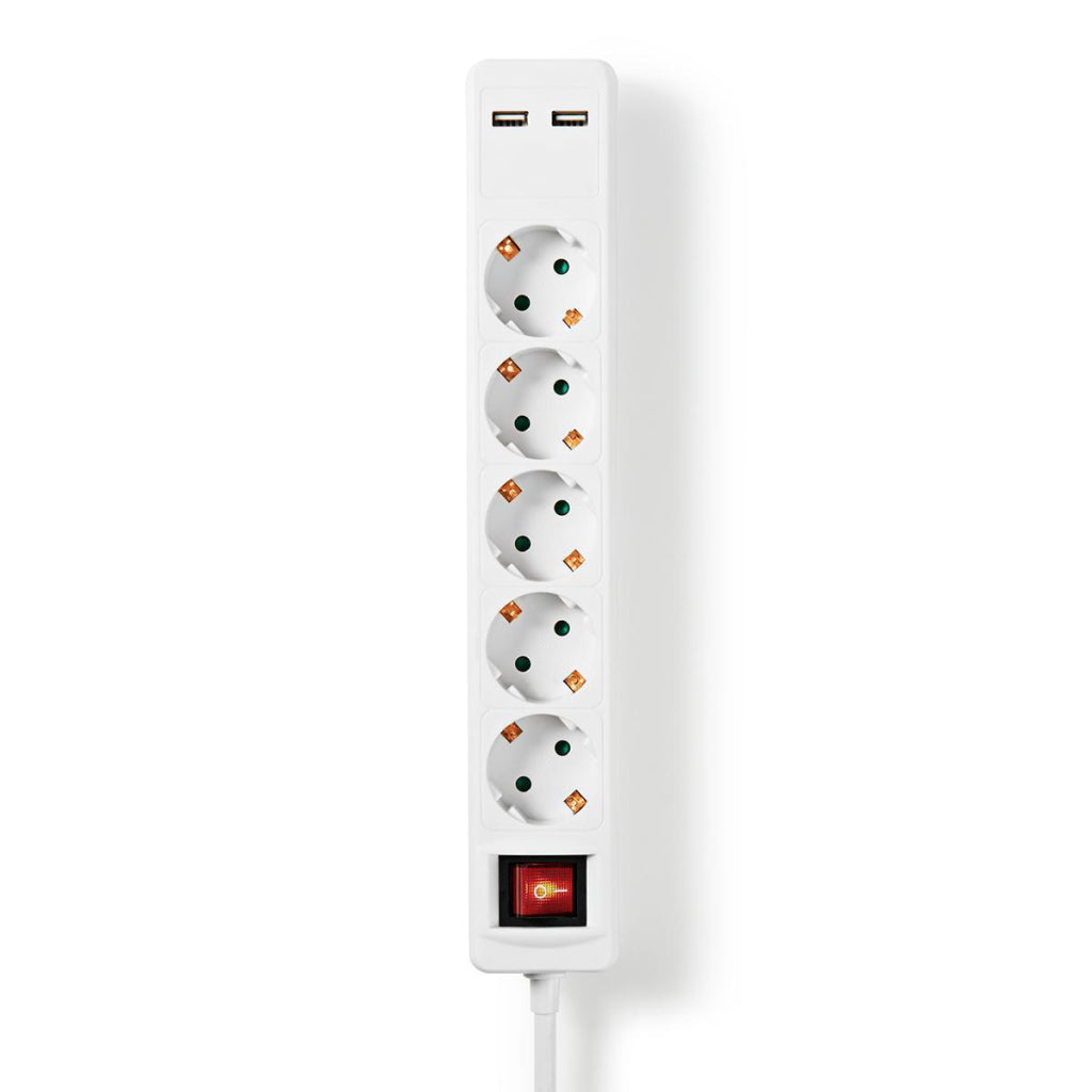 Nedis exso515ufswt stekkerdoos5-wegs schuko 2x usb 1,5 m in out botton bianco bianco