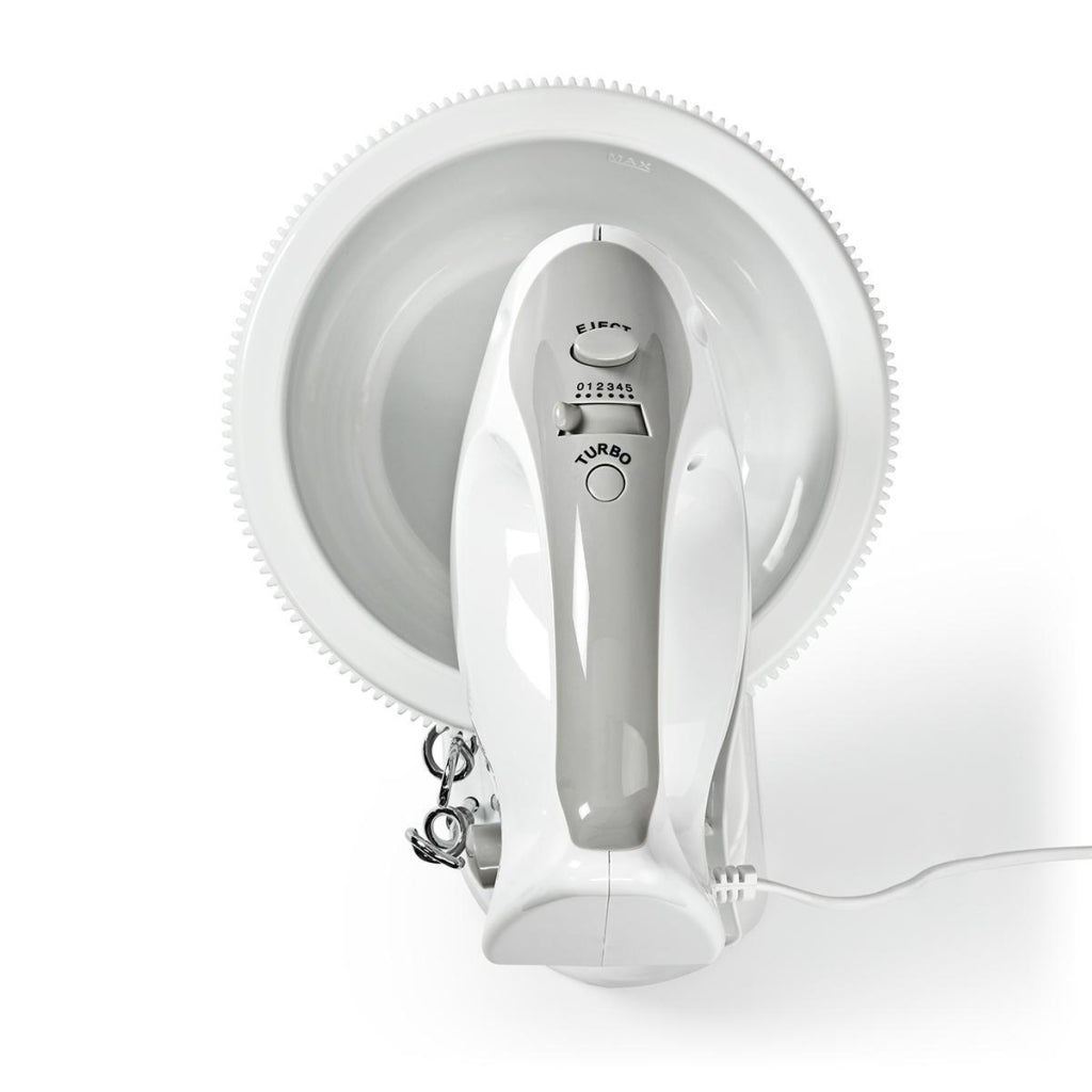 Nedis Kahm110CWT Handmixer 200 W 5 Geschwindigkeiten Turbofunktion Rotikom 2 Deek Haken 2 Bellpern grau Weiß