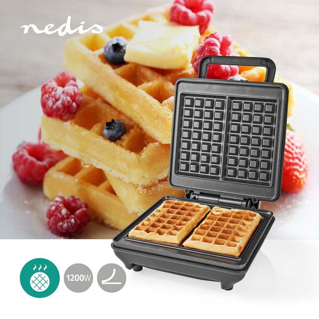 NEDIS KAWP210FBK WAFFLE BELGIAN WAFFLES 22 x 12,5 cm 1200 W automatyczna kontrola temperatury aluminium