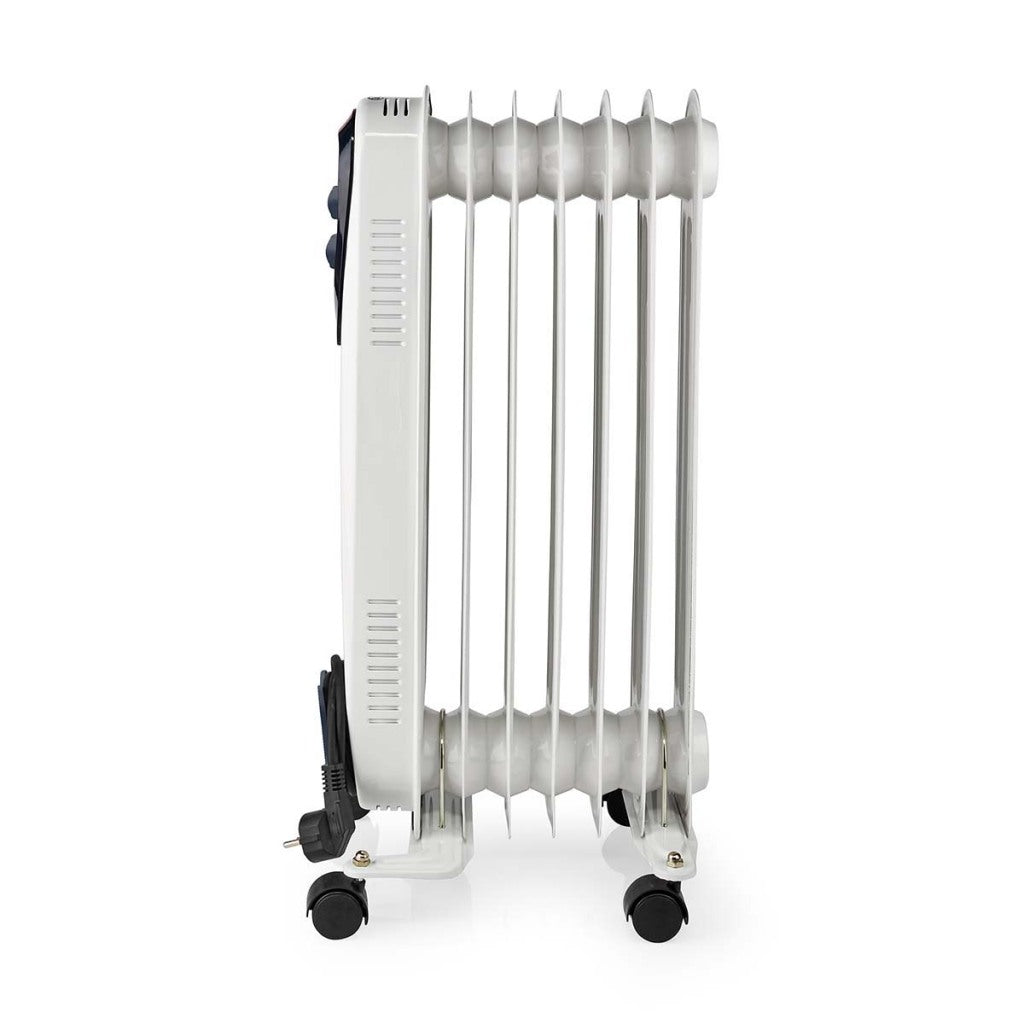 Nedis HTOI30WT7 Mobile oil radiator 600 900 1500 W 7 fins adjustable thermostat 3 heat positions Omvalveventie Wit