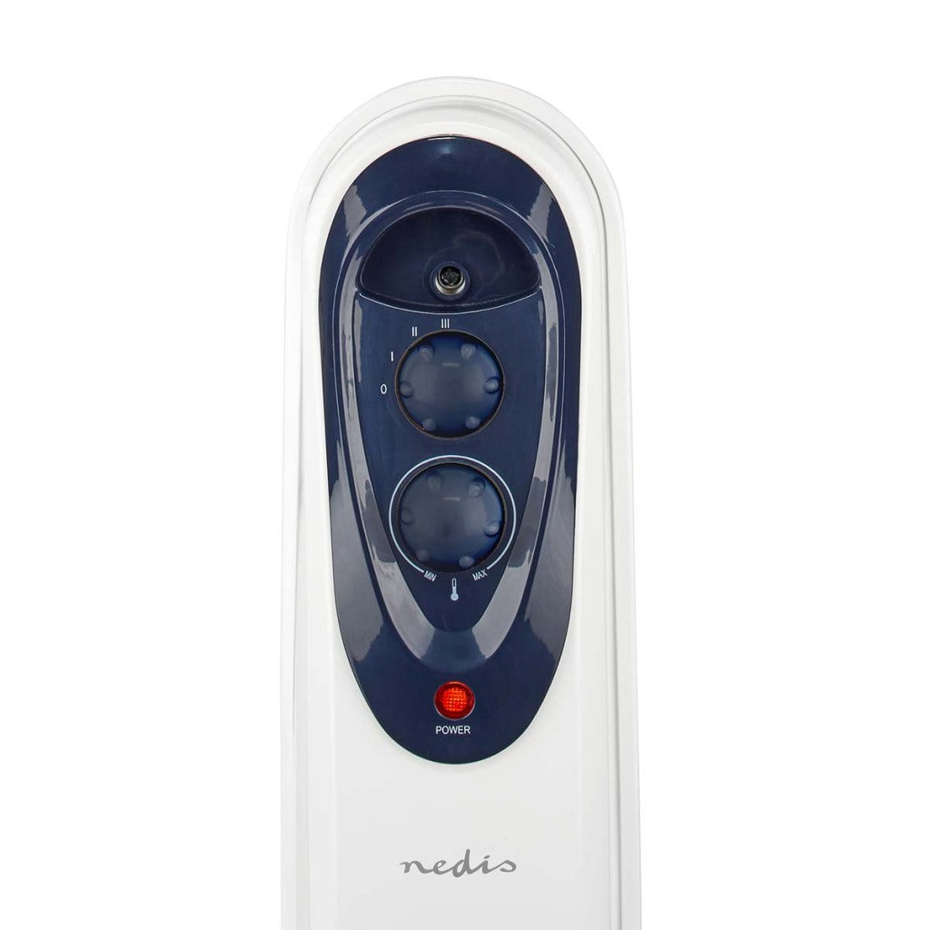 Nedis HTOI30WT7 Mobiler Ölkühler 600 900 1500 W 7 Flossen Einstellbare Thermostat 3 Wärmepositionen Omvalveventie Wit