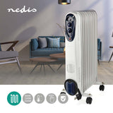 Nedis HTOI30WT9 Mobilni oljni radiator 800 1200 2000 W 9 plavuti nastavljivi termostat 3 toplotni položaji Omval Prevention White