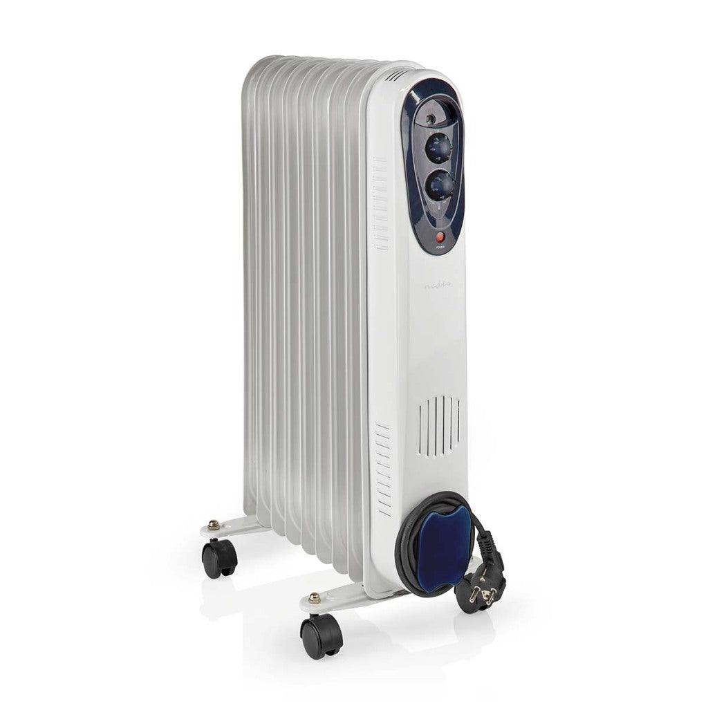 Nedis HTOI30WT9 Mobilni oljni radiator 800 1200 2000 W 9 plavuti nastavljivi termostat 3 toplotni položaji Omval Prevention White