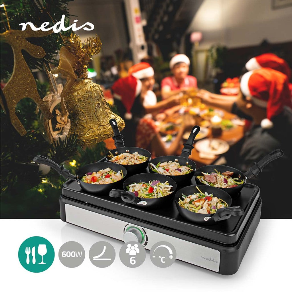 NEDIS FCRRA310FB6 Party Wokset Grill 6 Persounen Spatel Temperatur Anti-Stick Low Rektangle