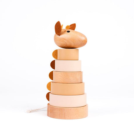 Houten stapel giraffe leonie. 21x10x10 | 2 stuks