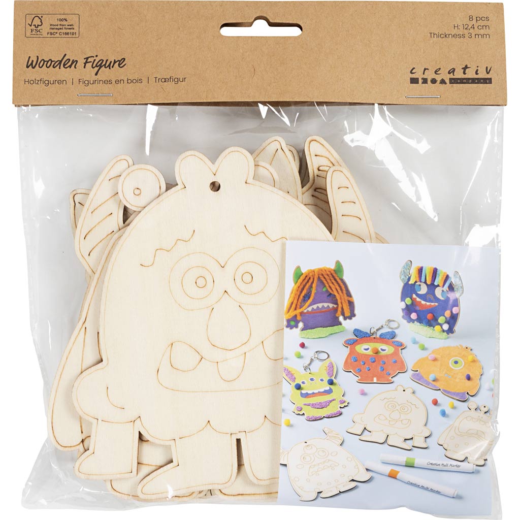 Creativ company http: www.cchobby.nl houten-figuren-monsters-h-12-4-cm-dikte-3-mm-8-stuk-1-doos