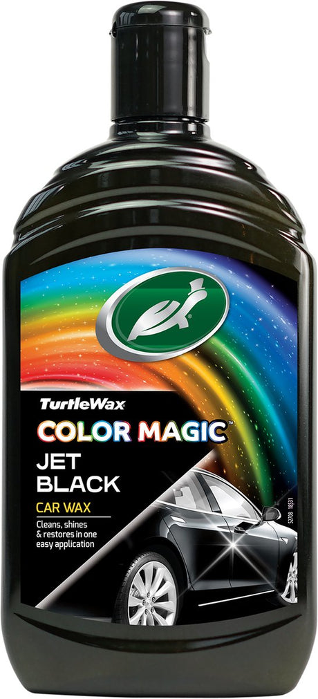 Turtle wax color magic jet black wax - reinigt geeft glans - herstelt en voegt kleur toe - camoufleert krasjes en doffe plekken – geeft duurzame bescherming - snel en gemakkelijk in gebruik – 500ml