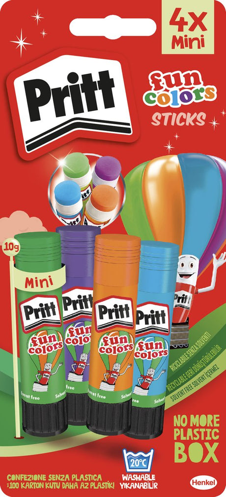 Pritt fun colors 4x10 g blistercard | lijmstick plakmiddel | school kantoor lijmstift | makkelijk milieuvriendelijk te gebruiken lijmstift.