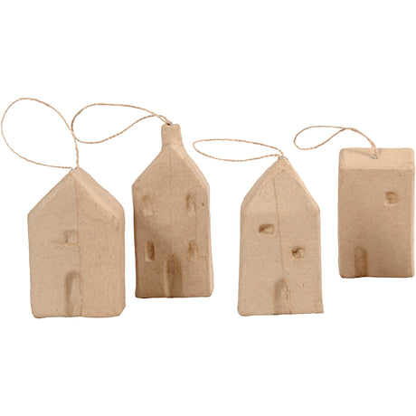 Creativ company huisjes van papiermache, 4st.