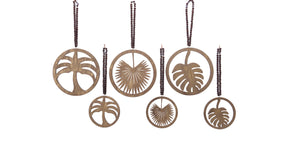 Set a 2 pinewood slice w cutout 3ass gold washed dia22.5x45cm