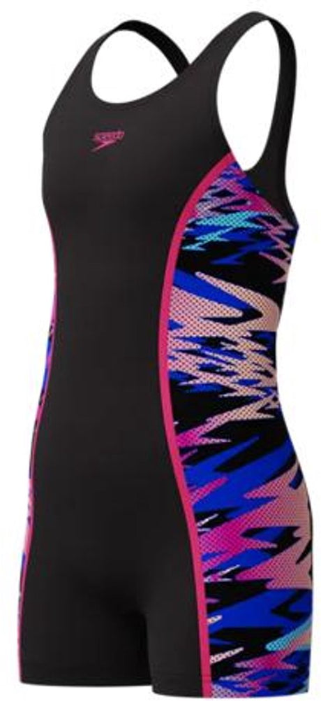 Speedo h-boom splice muscleb legsuit meisjes - chloorbestendig badpak meisjes met pijpjes - kleurvast zwempak meisjes - sportbadpak meisjes met muscleback - zwart roze - 176