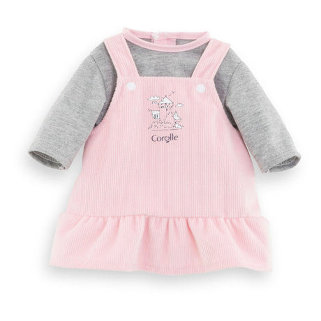 Corolle poppenjurk met shirt - babypop kleding 36cm roze grijs.