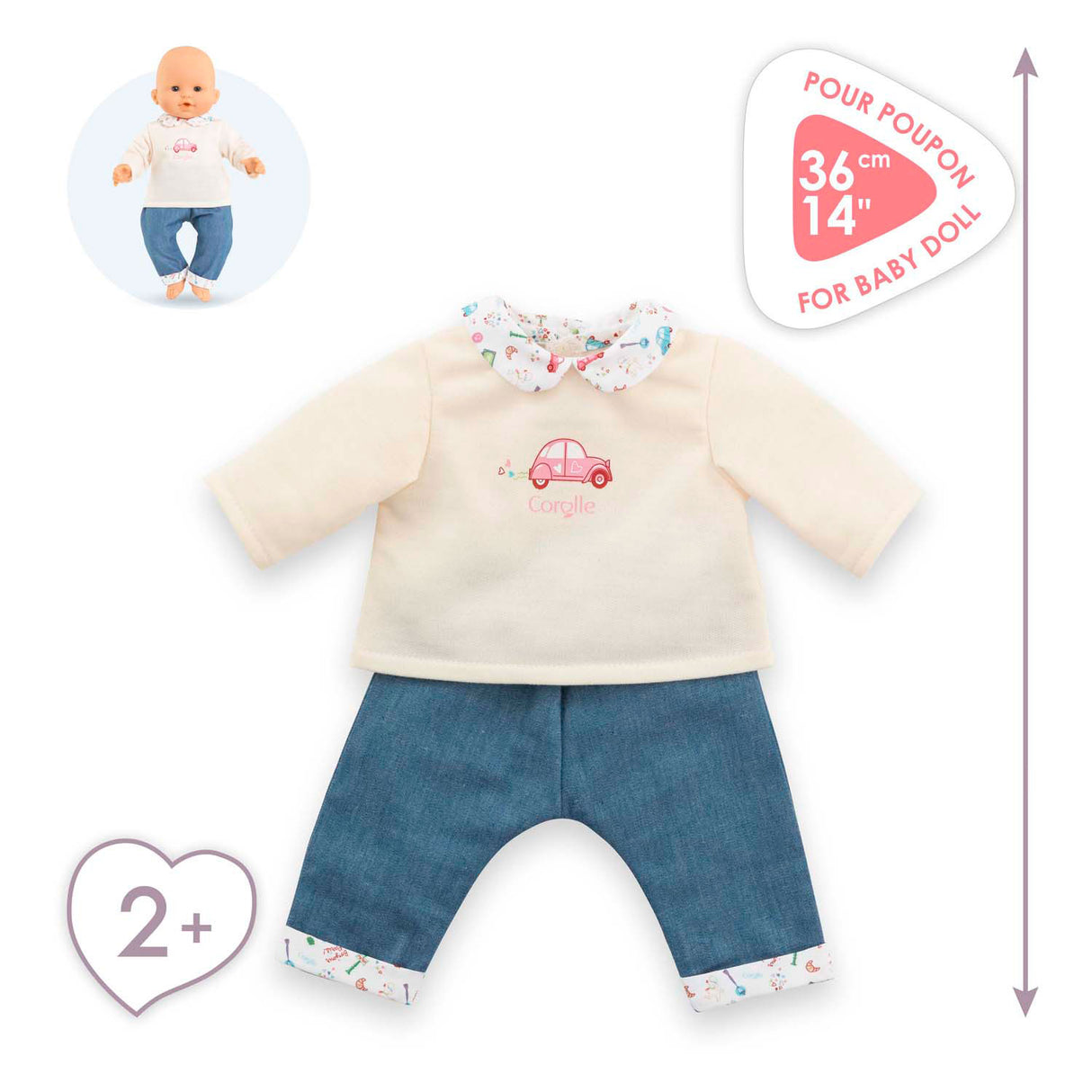 Corolle t-shirt en spijkerbroek voor babypop, 36cm