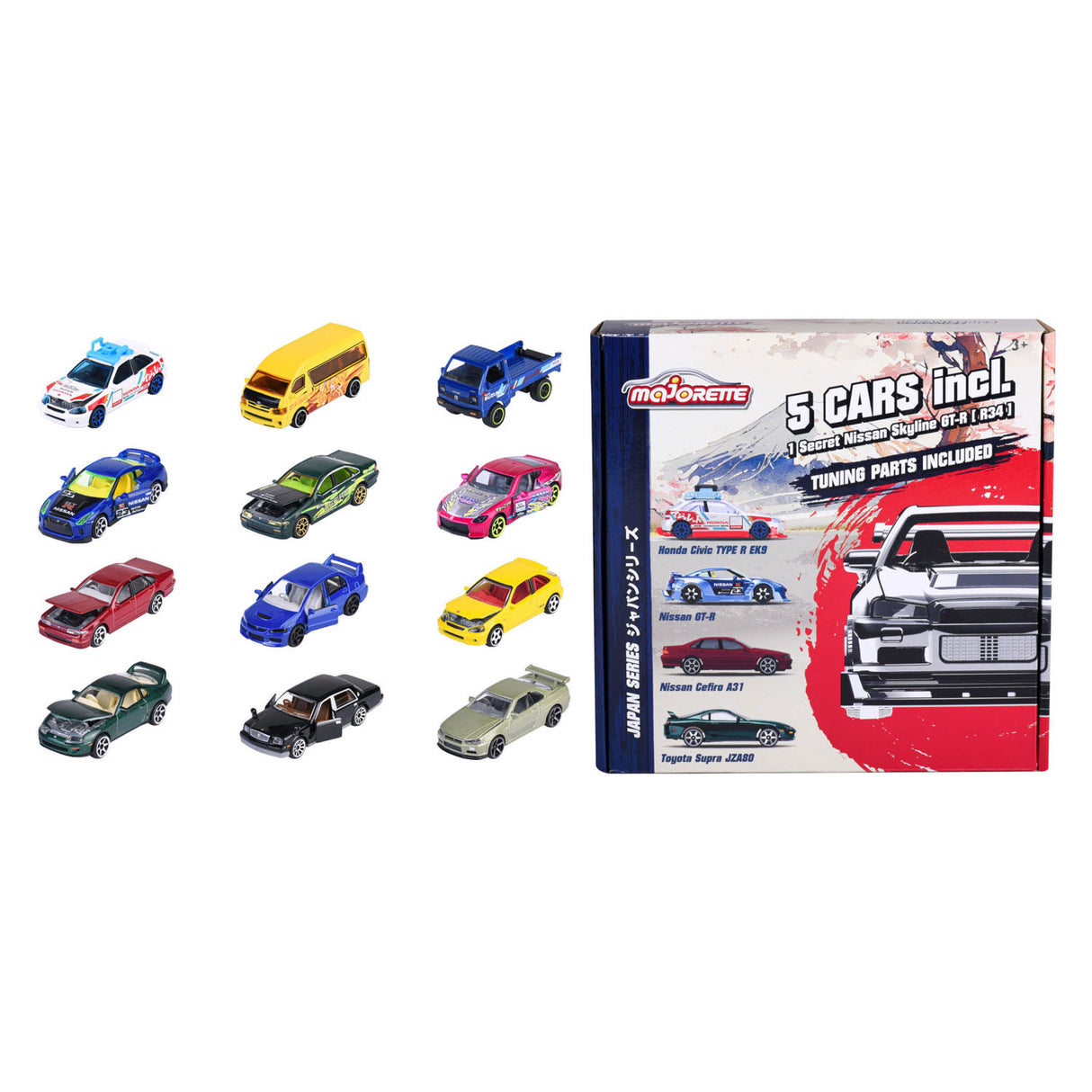 Majorette japan series die-cast auto's bonus pack, 5st.