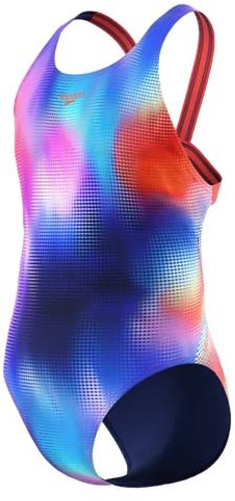 Speedo print leaderback 1p meisjes - chloorbestendig badpak meisjes - kleurvast zwempak meisjes - sportbadpak meisjes met leaderback-rug - roze blauw - 164