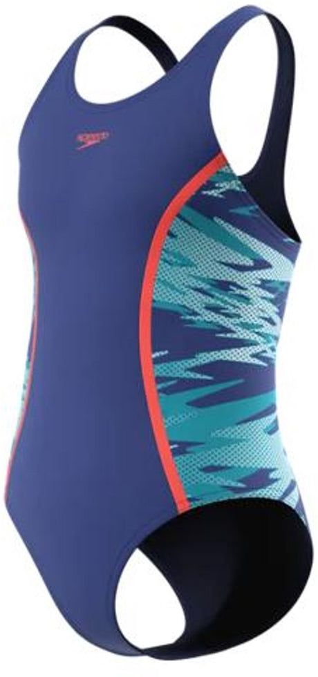 Speedo h-boom splice muscleb 1p meisjes - chloorbestendig badpak meisjes - kleurvast zwempak meisjes - sportbadpak meisjes met muscleback-rug - marine blauw - 152