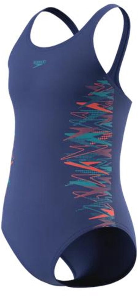 Speedo placement muscleback 1p meisjes - badpak meisjes met muscleback-rug - zwempak meisjes met vormvaste pasvorm - sportbadpak meisjes voor zwemles - blauw marine - 176