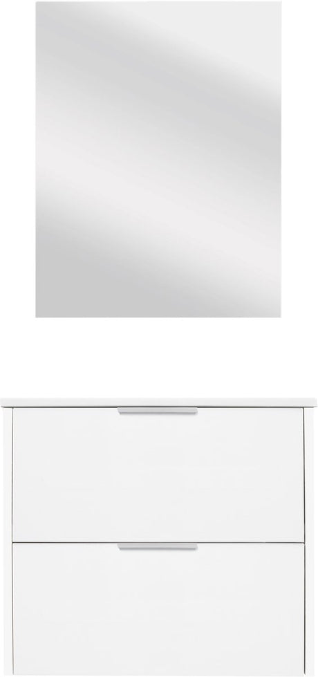 Differnz bolo badmeubelset - hoogglans wit - knock down montage - fsc® gecertificeerd mfc materiaal - inclusief keramieken wastafel - 2 soft-close lades - wandmontage - compleet badkamermeubel