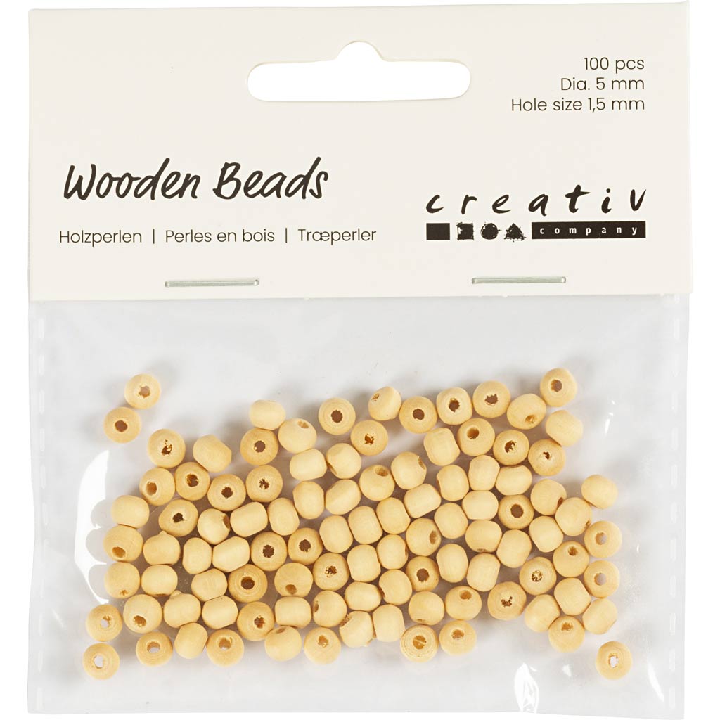 Creativ company http: www.cchobby.nl houten-kraal-d-5-mm-gatgrootte-1-5-mm-100-stuk-1-doos
