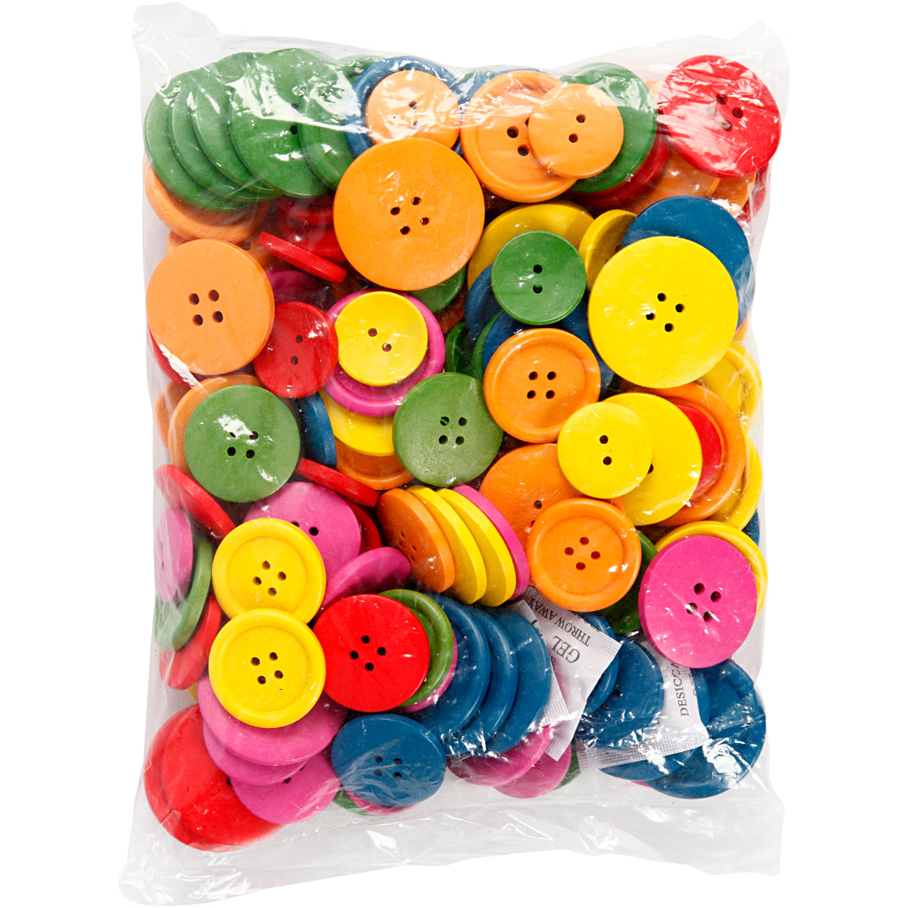 Creativ company http: www.cchobby.nl houten-knopen-d-25-40-mm-2-4-gaten-diverse-kleuren-144-stuk-1-doos
