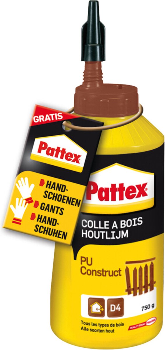 Pattex houtlijm pu-construct 750g | duurzame d4 hechting | waterbestendig veelzijdig gebruiksklaar voor eenvoudige applicatie | geschikt voor binnen buiten.