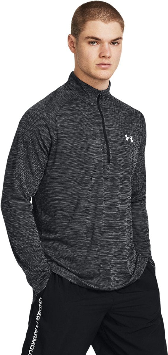 Under armour ua tech textured 1 2 zip-blk heren sportshirt - zwart - wit