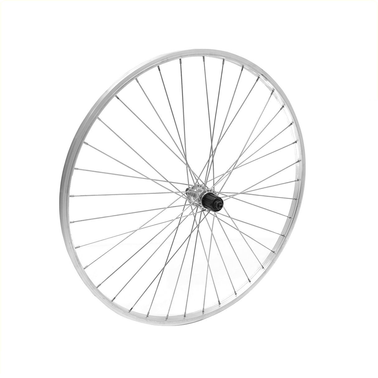 Hënnescht Rad 28x1 5 8x1 3 8 Aluminium Rim, Sëlwer. Casetette Hub, 7 Vitesse, huet 13 geschwat