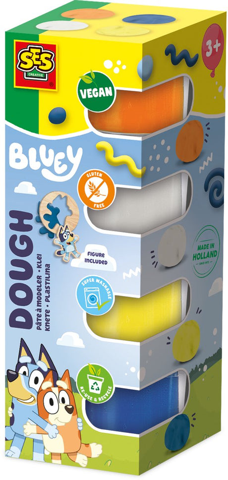 Ses creative bluey klei met uitsteekvorm en speelfiguur - 4 x 90 g - vanaf 3 jaar - boetseerklei - vegan en glutenvrij - schoencadeautjes sinterklaas