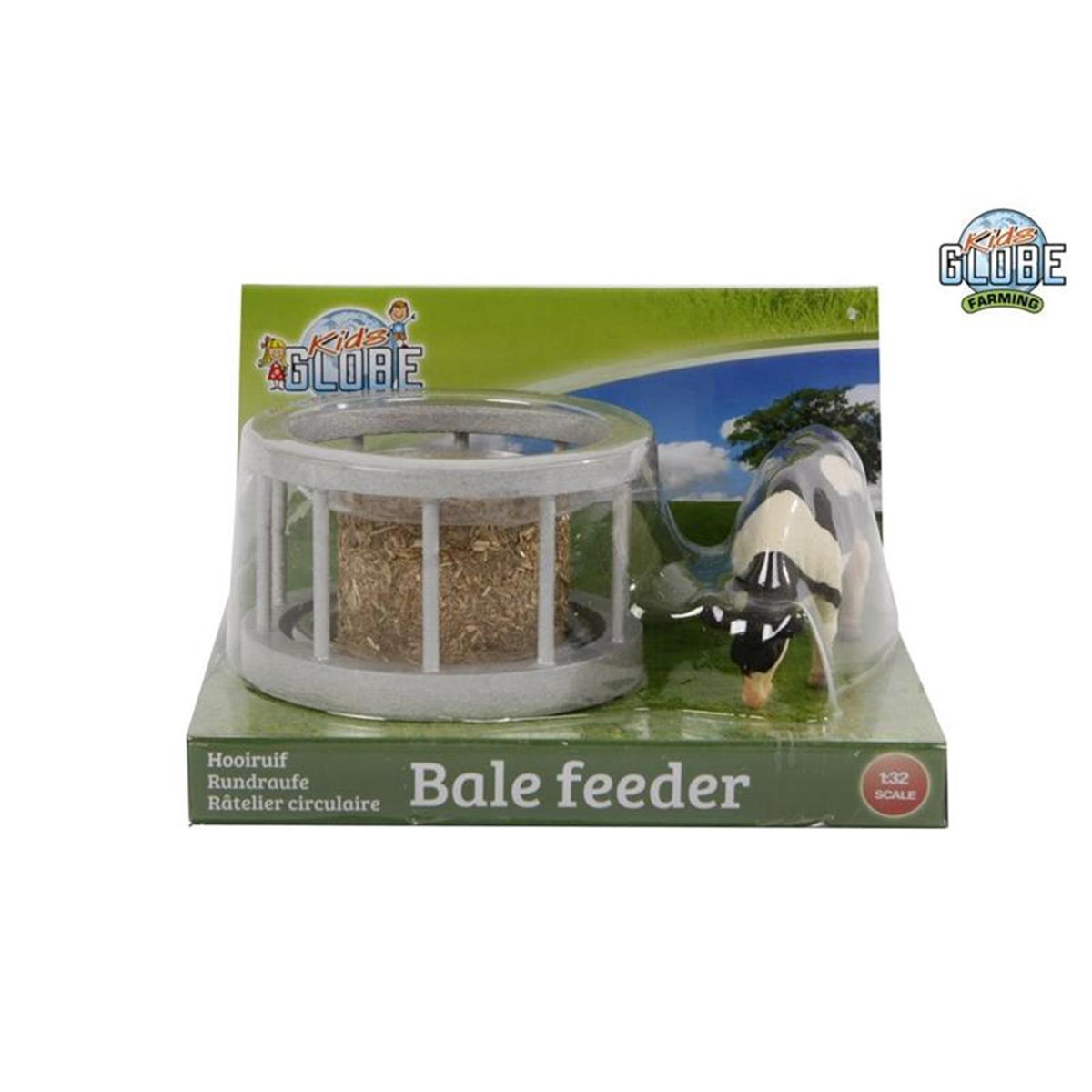 Kids globe voederring met ronde baal en koe 1:32