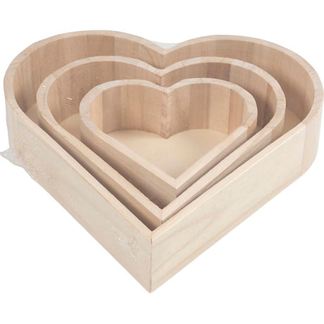 Creativ company houten hartvormige schalen sets 3 stuks h: 13-25 cm