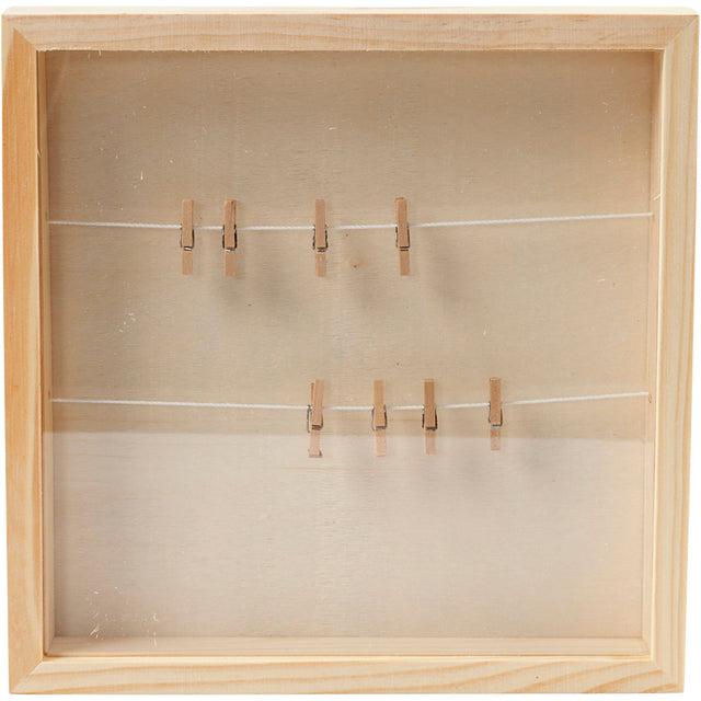 Creativ company houten 3d lijst waslijnen met knijpers 23x23 cm