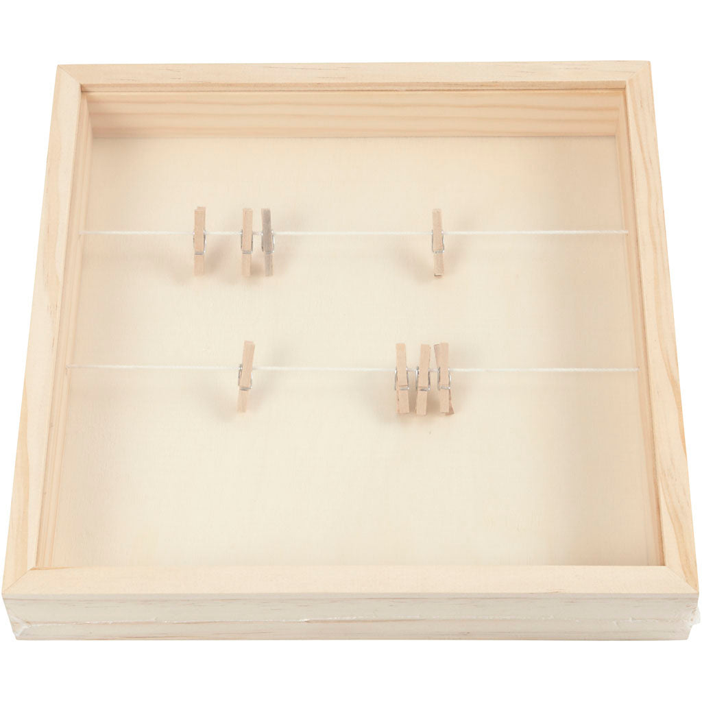 Creativ company houten 3d lijst waslijnen met knijpers 23x23 cm