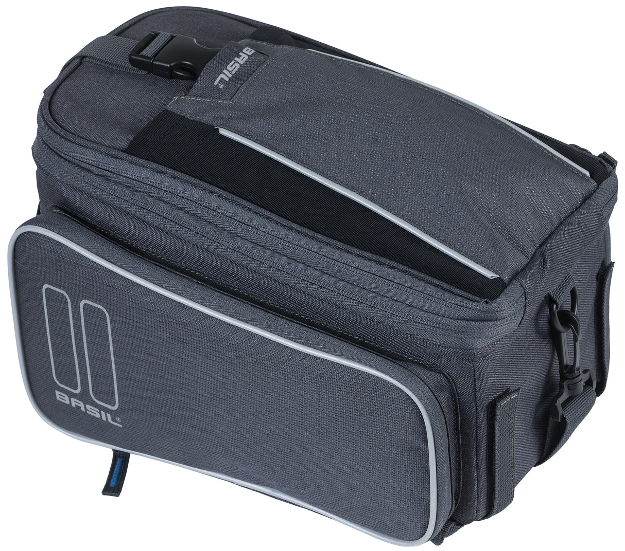 Basil Sport Design Trunkbag-grigio biciclette Bagagaagragertas, 7-15L, idrorepellente, per bicicletta normale ed e-bici