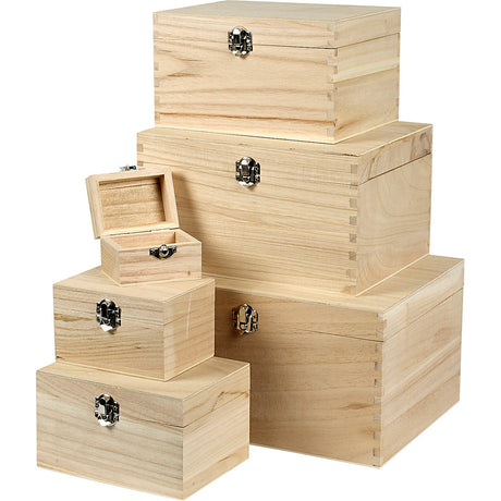 Creativ company http: www.cchobby.nl set-houten-dozen-h-5-7-9-11-13-15-cm-l-8-11-8-15-8-20-24-27-7-cm-b-5-8-8-8-12-15-18-21-cm-6-stuk-1-set